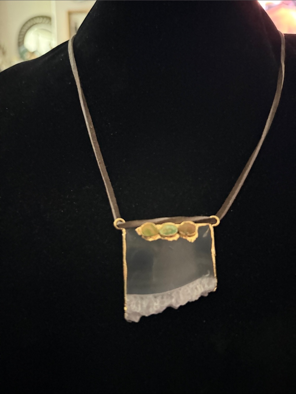 Gold-plated 24k sliced amethyst Necklace iBrown Green semi precious scents